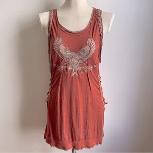 NWT Mur Mur Tank Dress Embroidery Bird Rhinestone Y2K Corset Cinch Grunge Medium